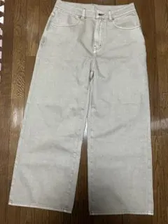 【美品】デニム ジーンズ ワイドパンツ ハイウエスト カジュアル ベージュ