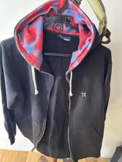 椿*様 エクストララージ　ブラック チェック柄フード パーカー Mサイズ