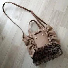 フリルリボン　モカ×レオパード　ショルダーバッグ