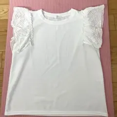 ホワイト フリル Tシャツ Lサイズ オフィス