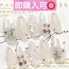 ネイルチップ現品オーダー量産型フレンチガーリー韓国ワンホンさくらんぼくまベージュ