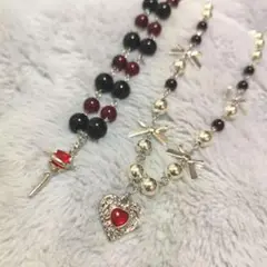 【匿名便】ハンドメイド ネックレス 2点セット ハート 十字架