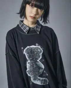 ROY LiSA オーバーサイズ ブラック スウェット チェック柄シャツ付き