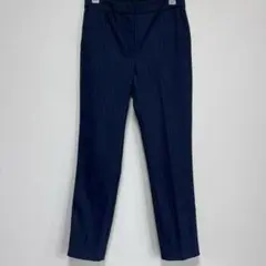 【ZARA】ザラ　ストライプ　スラックスパンツ　レディース　ウエストゴム　紺色