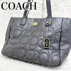 COACH シグネチャー キルティング レザー トート ブラック ターンロック