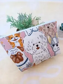 ファスナーポーチ(ワンちゃん大集合ピンク)