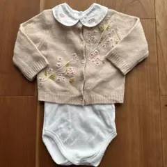 Bonpoint ボンポワン　花柄刺繍カーディガン&ロンパース　6M
