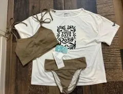 新品　ROXY ロキシー　ビキニ＆Tシャツ 水着　モカベージュ　定価1.5万　Lのサムネイル
