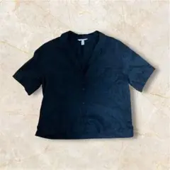 【匿名配送】H&Mリネン 半袖シャツ S 黒 胸ポケット ボタン 麻