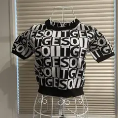 （新品）EGOISTロゴ入り半袖ニット ブラックホワイト