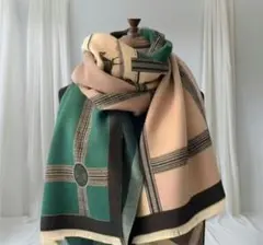【SALE 】ストール　大判ストール　マフラー　ショール　グリーン×ベージュ