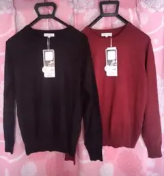 CLOSSHI◯新品◯薄手ニットトップス２枚セット◯黒赤 LLのサムネイル