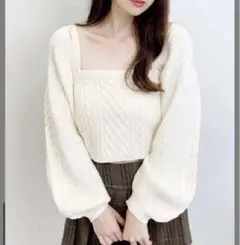 新品　ケーブルニット　セット　カーディガン　オフショルダー　トップス　ホワイト