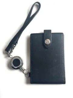 無印良品 パスケース リール付き ハンドストラップ ブラック レザー