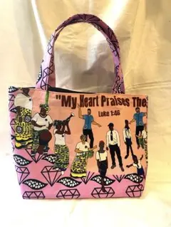 ハンドメイドトートバッグ　アフリカ布バッグ　アフリカンバッグ　個性的　ピンク