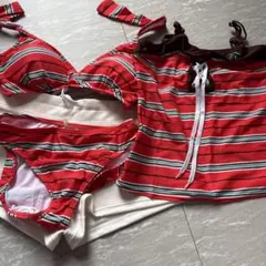 赤とストライプのセパレート水着　タイムセール