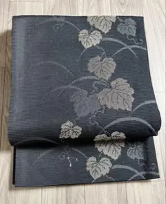 名古屋帯　洒落帯　高級　○ ポリエステル　絽　葉柄　露芝 ○w18