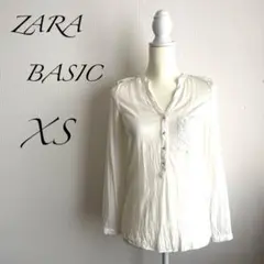 ザラZARA BASIC【XS】レディースブラウス 白 袖ロールアップ レーヨン