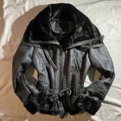 00s grunge リアルレザーボアジャケット ベルトギミック y2kのサムネイル
