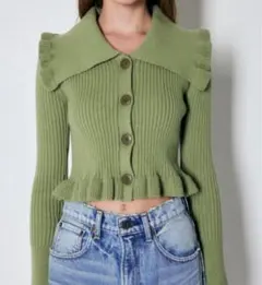 moussy ニット カーディガン フリル ショート丈 トップス