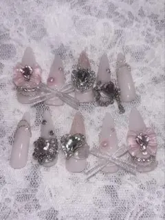 ネイルチップ 量産型 フレンチガーリー ワンホン バレエコア ゴテゴテ