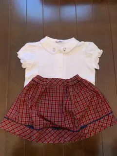 familiar 襟付きシャツとチェックスカートセット