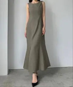 Louereオリーブグリーン ノースリーブ ロングワンピース