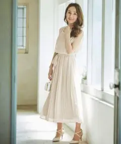 darial ダリアル シフォンプリーツ ワンピ ドレス 女神 ベージュ