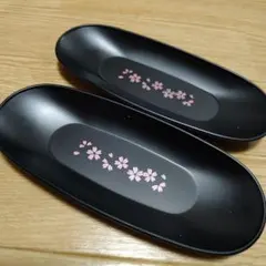 桜模様の黒色おしぼりトレイ 2枚セット