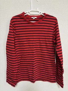 赤と黒のストライプ 長袖カットソー