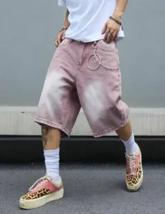 ピンク デニム ハーフパンツ チェーン付き - メルカリ