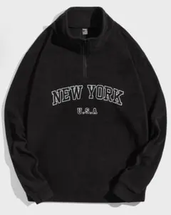 ハーフジップロゴフリーストップス　長袖　ブラック黒　オーバーサイズ　ユニセックス