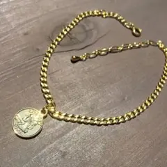 ☆ゴールドチェーンアンクレット☆コイン付き20センチ☆ユニセックス☆