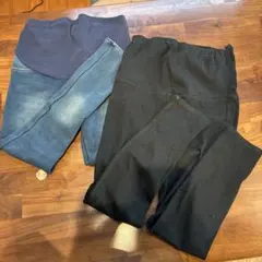 マタニティデニム風レギンス2点セット