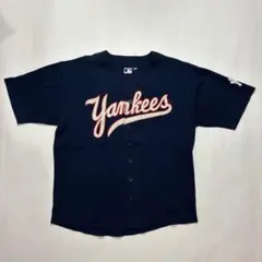 90s MLB ヤンキース ベースボールシャツ 紺 L フェルトロゴ - メルカリ