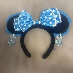 ディズニー ミニー イヤリング 水玉 ドット 水色 リボン カチューシャ