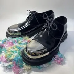 【希少サイズ】厚底 タンクソール メタルトゥ オックスフォード シューズ 黒