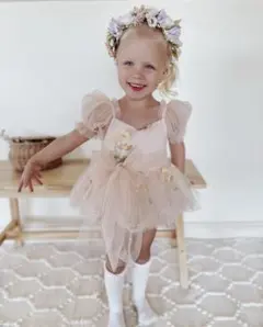 ね*こ様 Arabellaandrose 花柄刺繍チュールベビードレス　ピンク