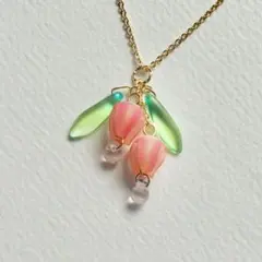 チューリップの囁き♬.*゜(ピンクにイエローライン)ネックレス
