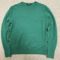 美品 ユニクロ　カシミヤ100%クルーネックセーターL緑