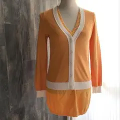 MACPHEE 美品 カーディガン 白ライン 長袖 コットン素材 オレンジ