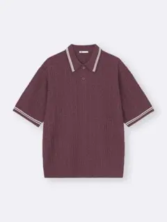 GU ウォッシャブルケーブルニットポロシャツ(5分袖)