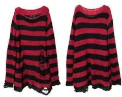 ボーダーニット ダメージ ハロウィン 赤黒 パンク ロック ヴィジュアル 地雷系