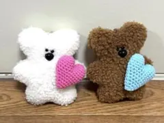 Lattice KUMIGIモコモコクマチャーム ホワイト＆ブラウン 2点セット