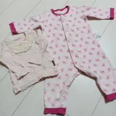 【80】UNIQLO ミニーロンパース ピンク＆Biquette トップス