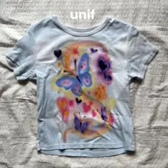 UNIF バタフライプリント 半袖Tシャツ ライトブルー Mのサムネイル