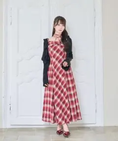 リリーブラウン ラッフルフリルティアードシャツワンピ―ス チェック