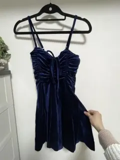 ネイビーブルー ベルベット ドレス