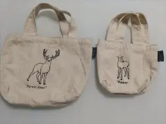 親鹿と子鹿のミニトートバッグ 手提げ袋セット