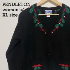 【希少】PENDLETON ウールカーディガン 黒 ヒイラギ柄 ヴィンテージ